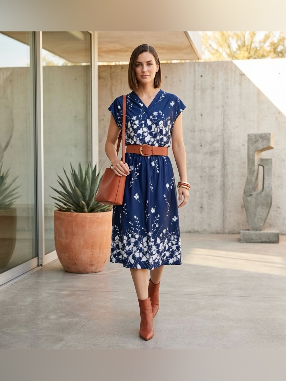 70s Vintage Sexy Navy and White Floral Midi Dress. Groovy. Sexy.